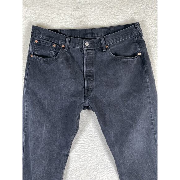 Levis 501 Jeans Mens 38x32 (35x30 Actual) Black Straight Button Fly Marbling - Picture 10 of 16
